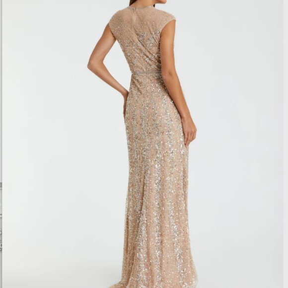 MAC DUGGAL 5619 EMBELLISHED ILLUSIONS HIGH NECK CAP SLEEVE NUDE GOWN sz 8 - Picture 6 of 7
